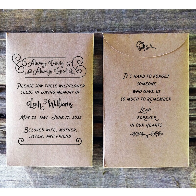 Celebration of Life Personalized Seed Envelopes, Memorial Seed Packet Favors, Custom Funeral Seed Packets for Remembrance, Set of 25